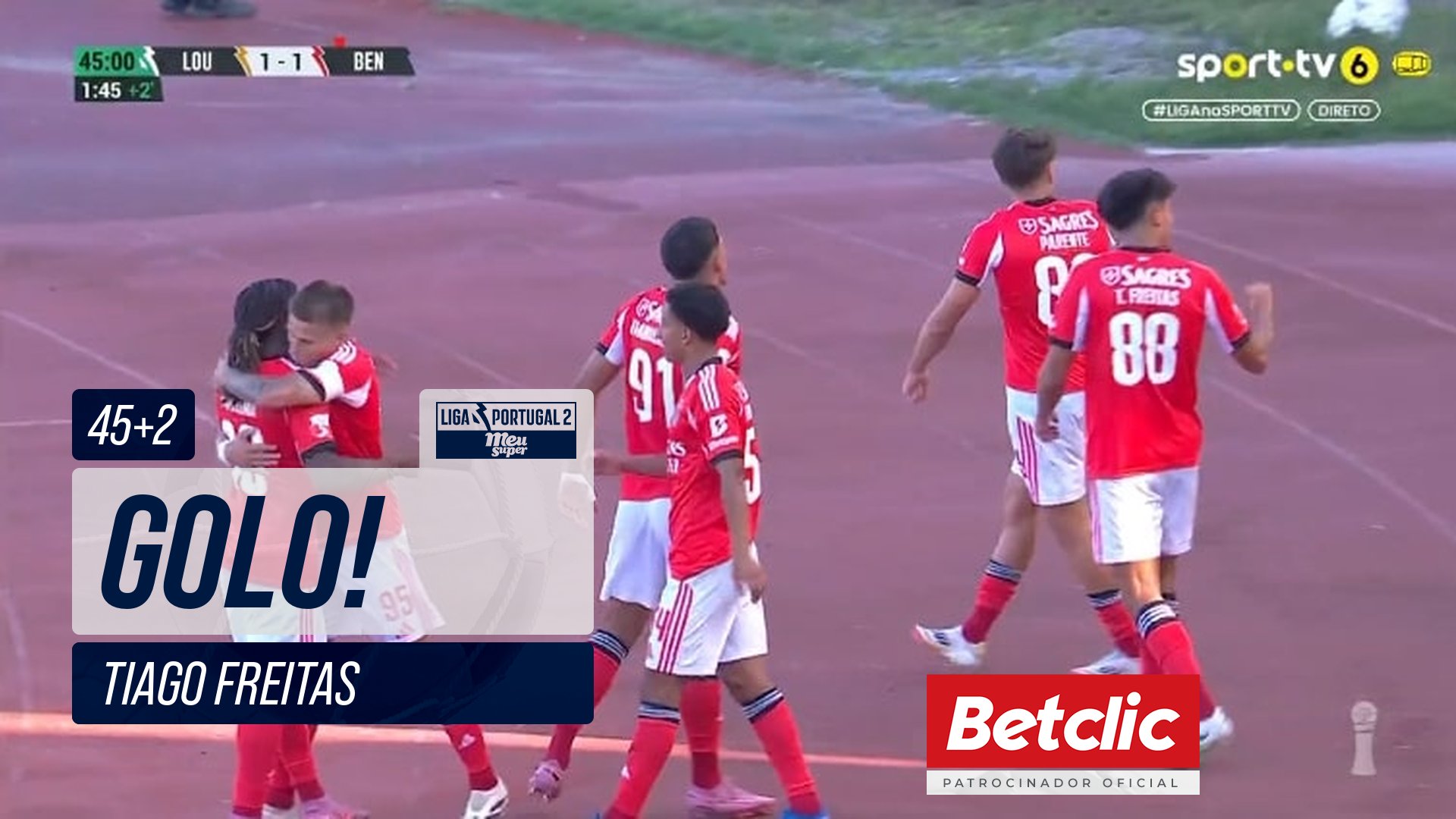 GOLO! Benfica B, Tiago Freitas aos 45'+2', Lourosa FC 1-1 Benfica B