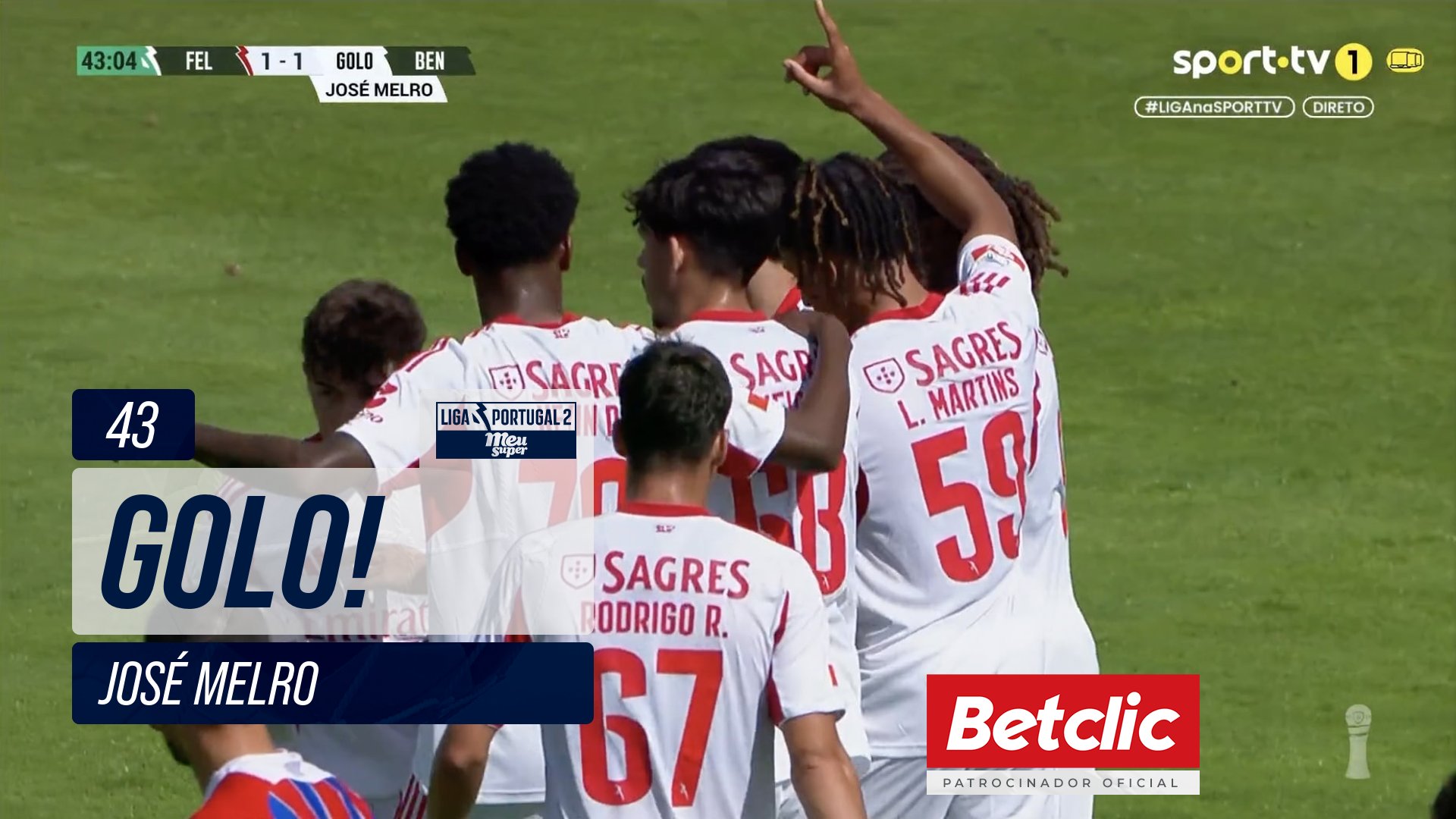 GOLO! Benfica B, José Melro aos 43', Felgueiras 1-1 Benfica B