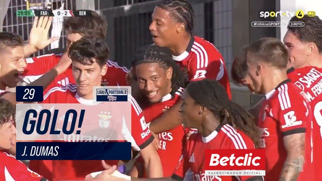 GOLO! Benfica B, J. Dumas aos 29', Farense 0-2 Benfica B