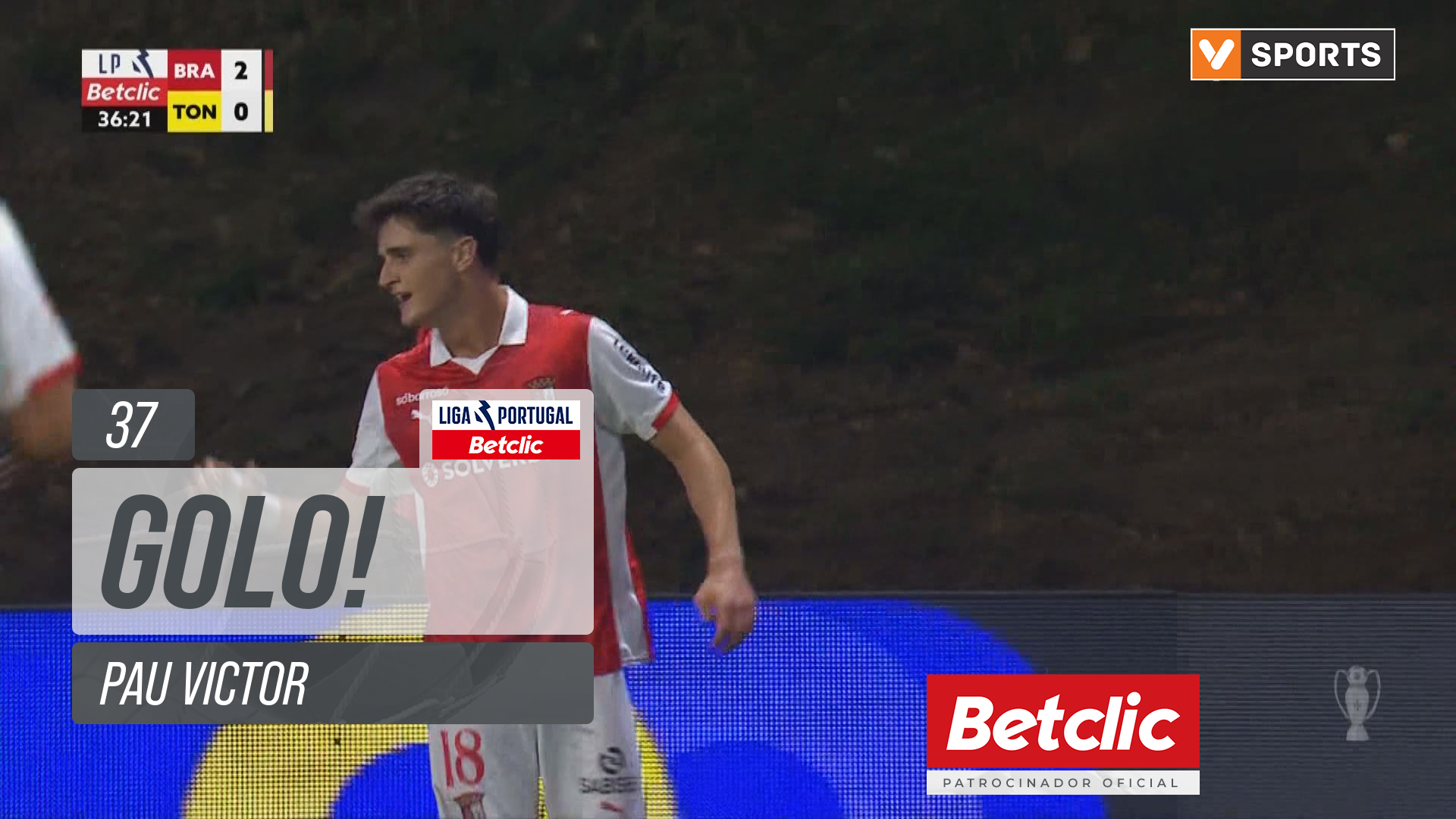 GOLO! Braga, Pau Victor aos 37', Braga 2-0 Tondela