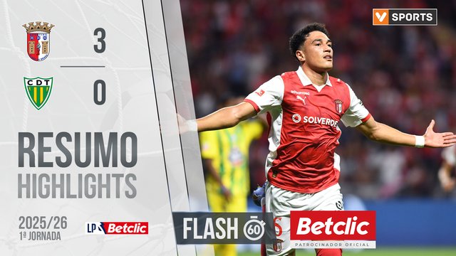 Liga Portugal Betclic (1ªJ): Resumo Flash Braga 3-0 Tondela