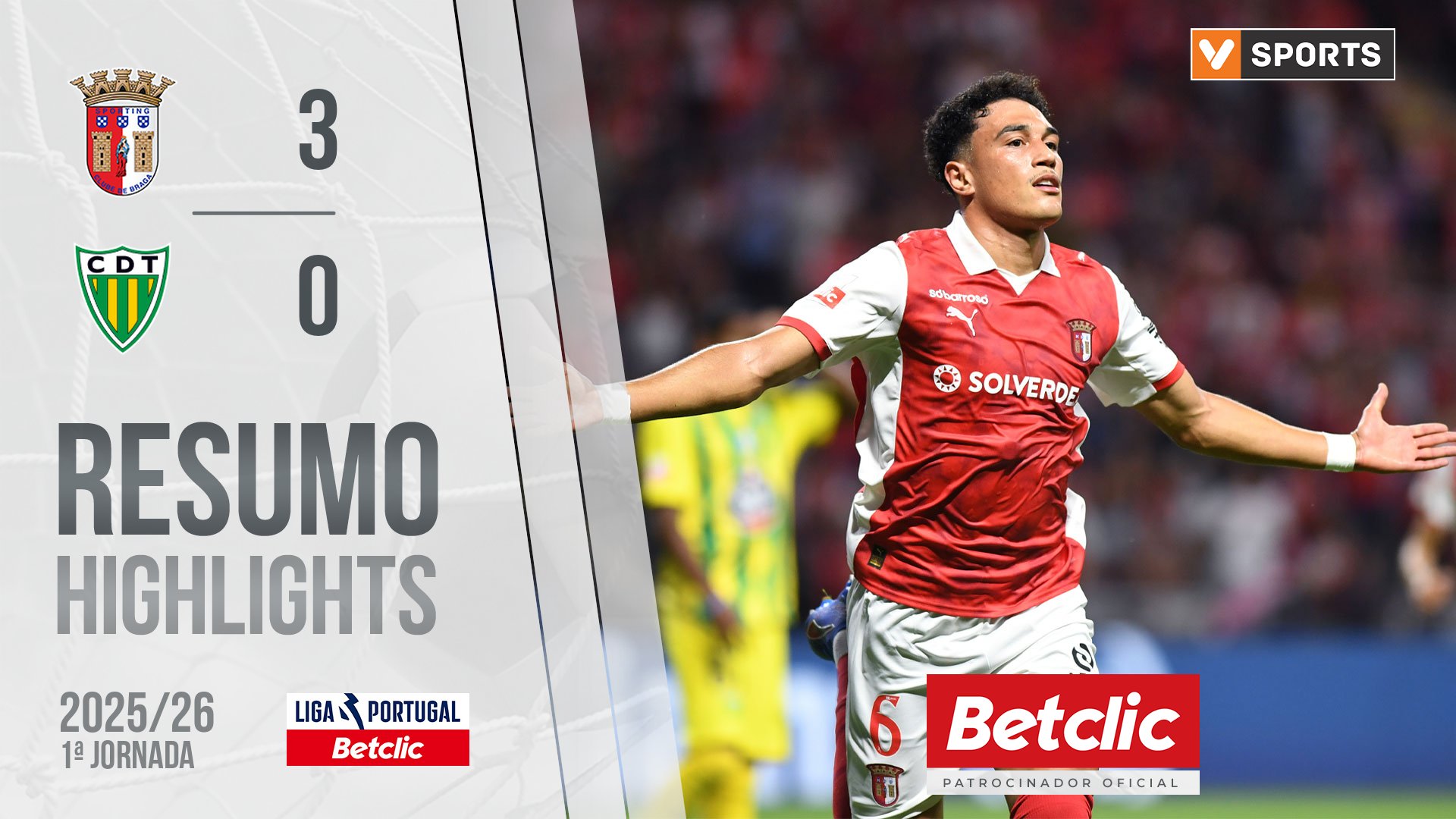 Liga Portugal Betclic (1ªJ): Resumo Braga 3-0 Tondela