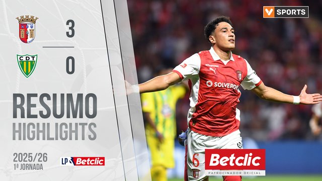 Liga Portugal Betclic (1ªJ): Resumo Braga 3-0 Tondela
