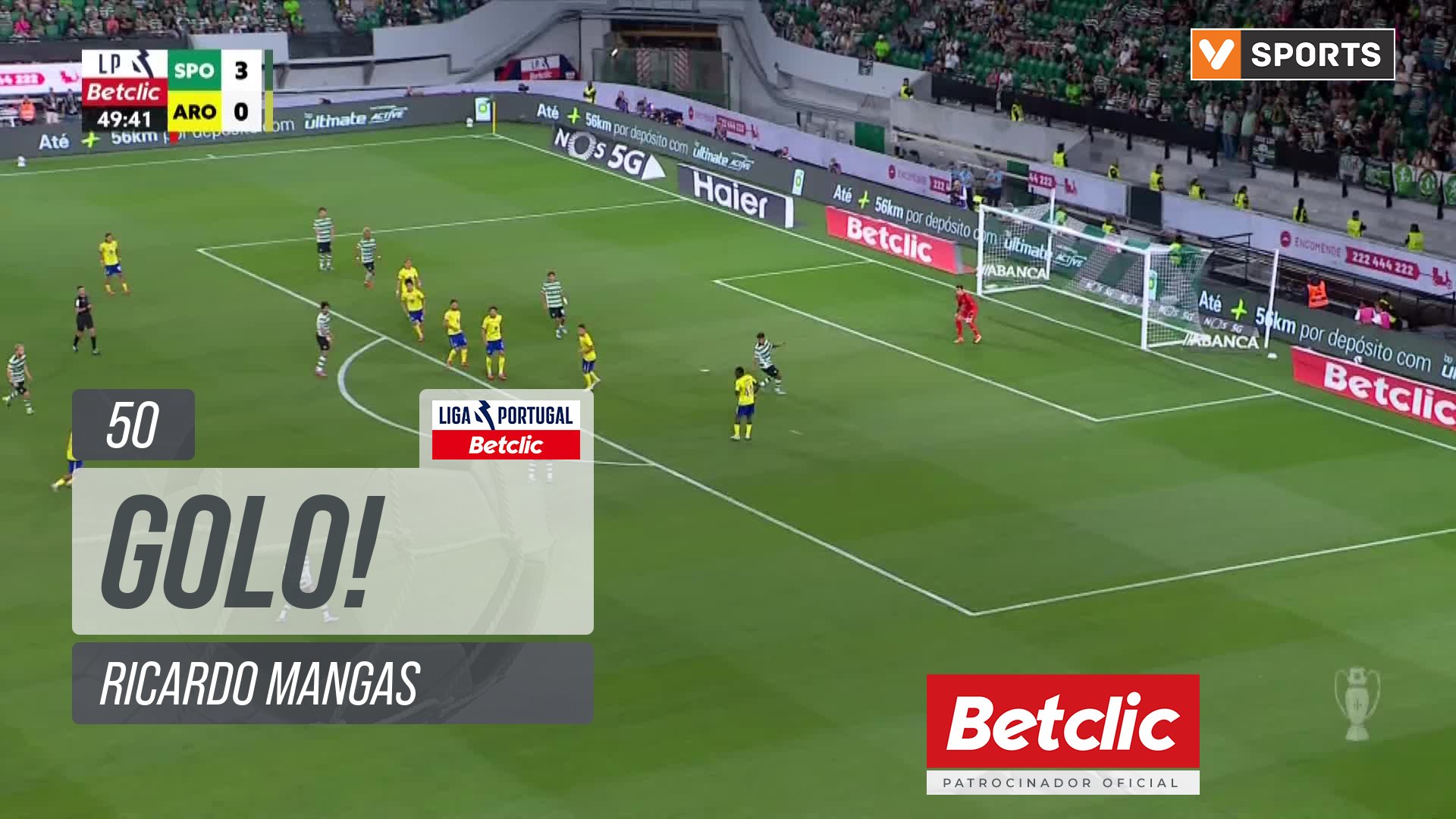 GOLO! Sporting, Ricardo Mangas aos 50', Sporting 4-0 Arouca