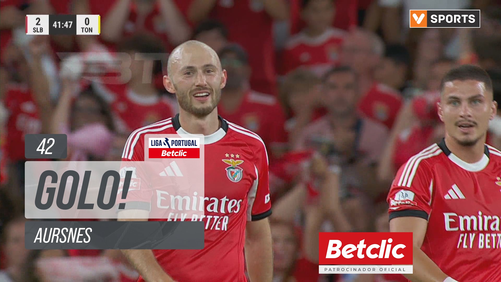 GOLO! Benfica, Aursnes aos 42', Benfica 2-0 Tondela