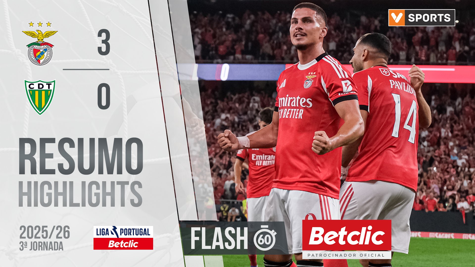 Liga Portugal Betclic (3ªJ): Resumo Flash Benfica 3-0 Tondela