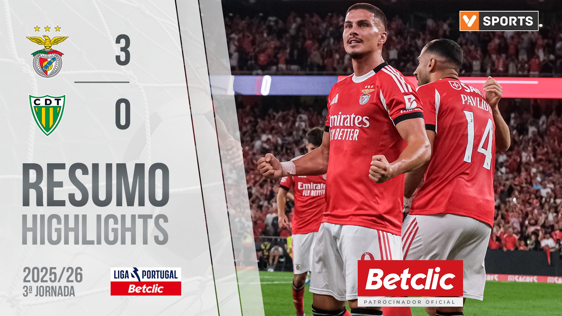 Liga Portugal Betclic (3ªJ): Resumo Benfica 3-0 Tondela