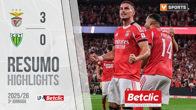 Liga Portugal Betclic (3ªJ): Resumo Benfica 3-0 Tondela