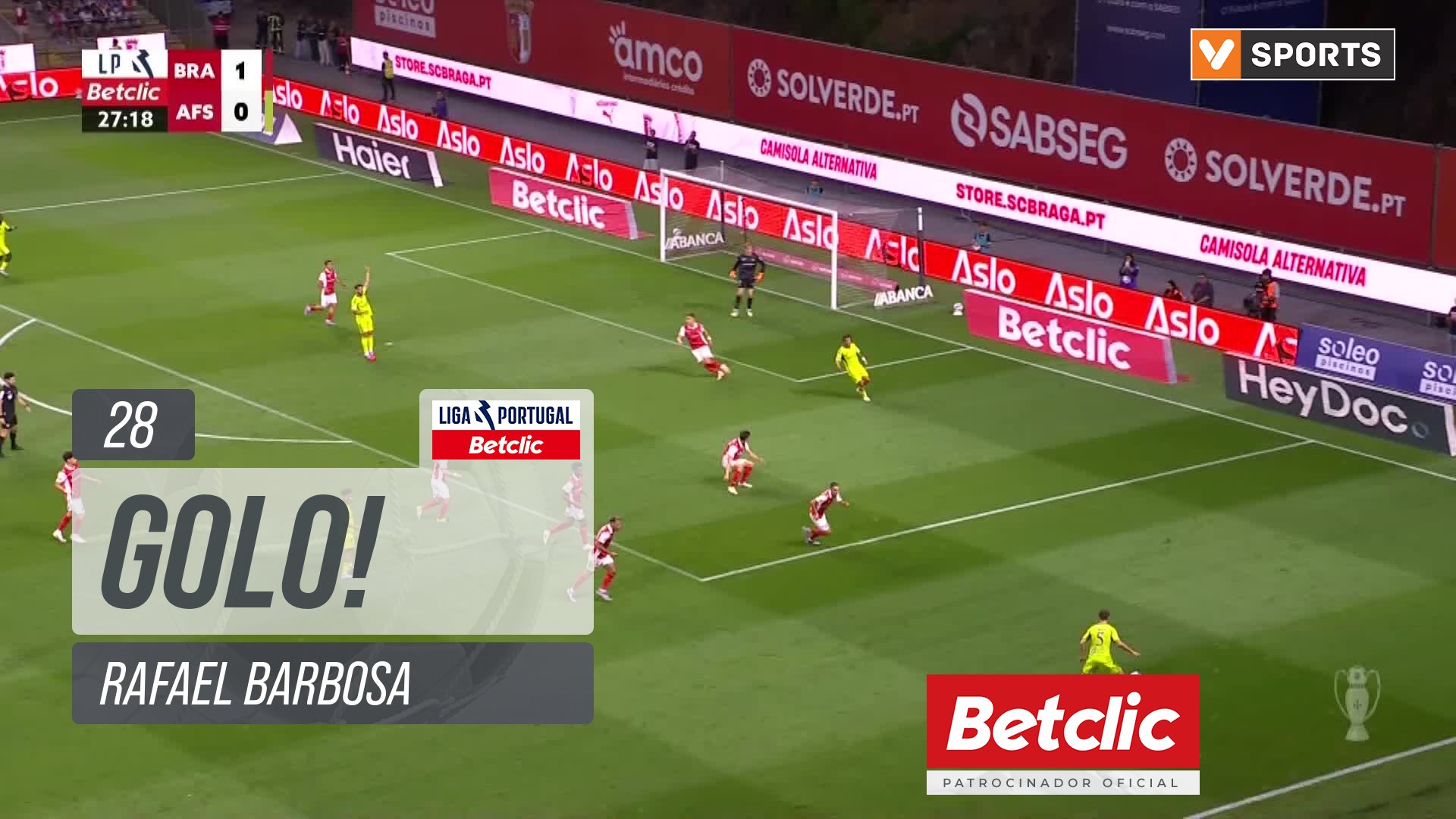 GOLO! AVS, Rafael Barbosa aos 28', Braga 1-1 AVS