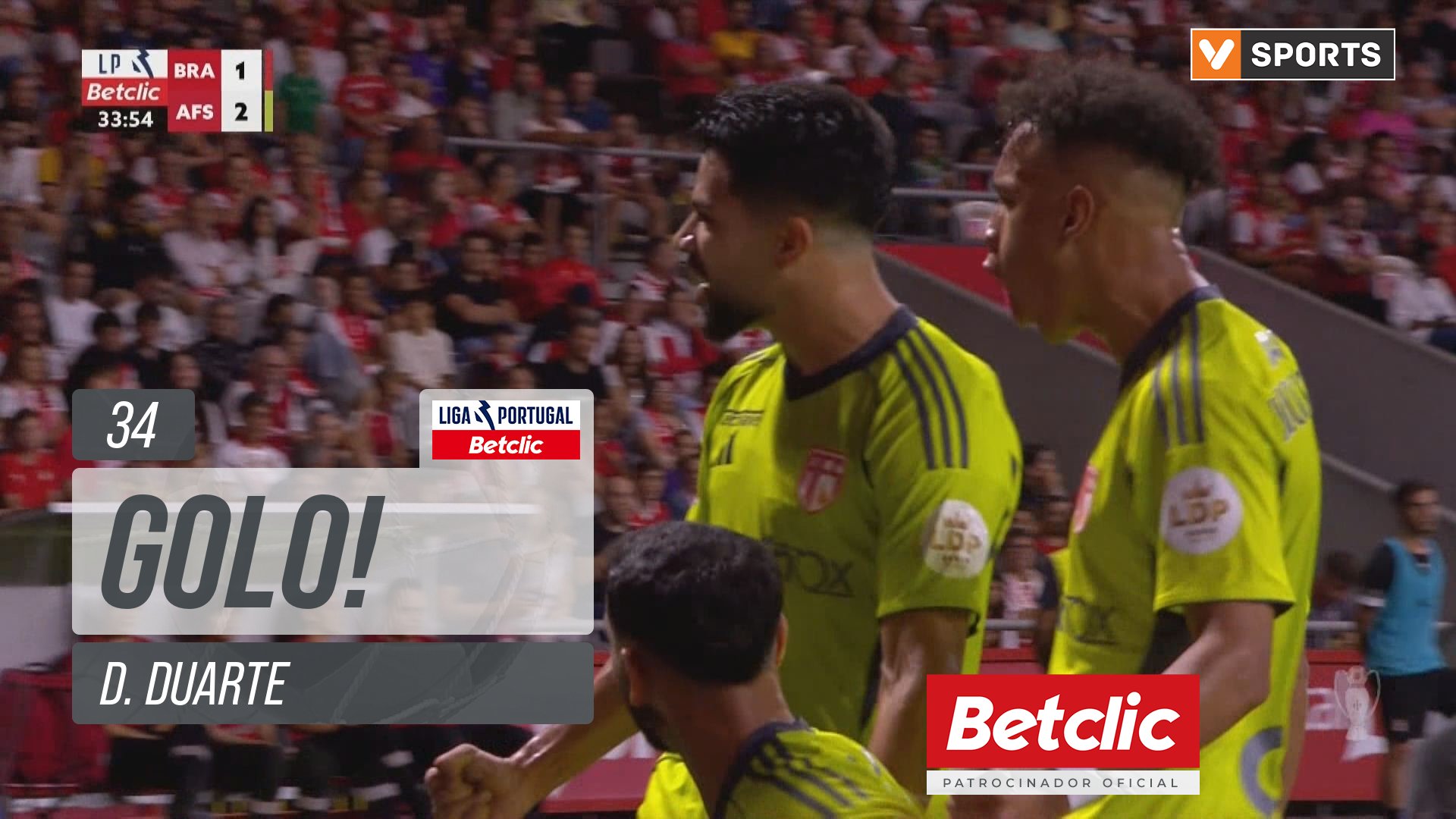 GOLO! AVS, D. Duarte aos 34', Braga 1-2 AVS
