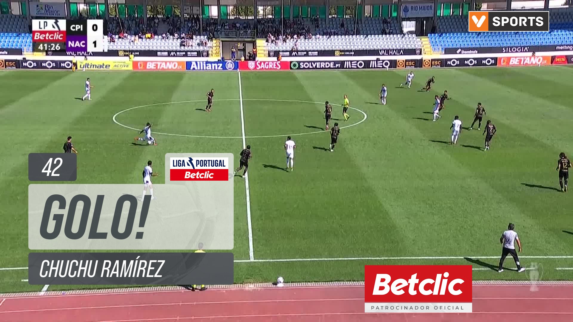 GOLO! Nacional, Chuchu Ramírez aos 42', Casa Pia 0-2 Nacional