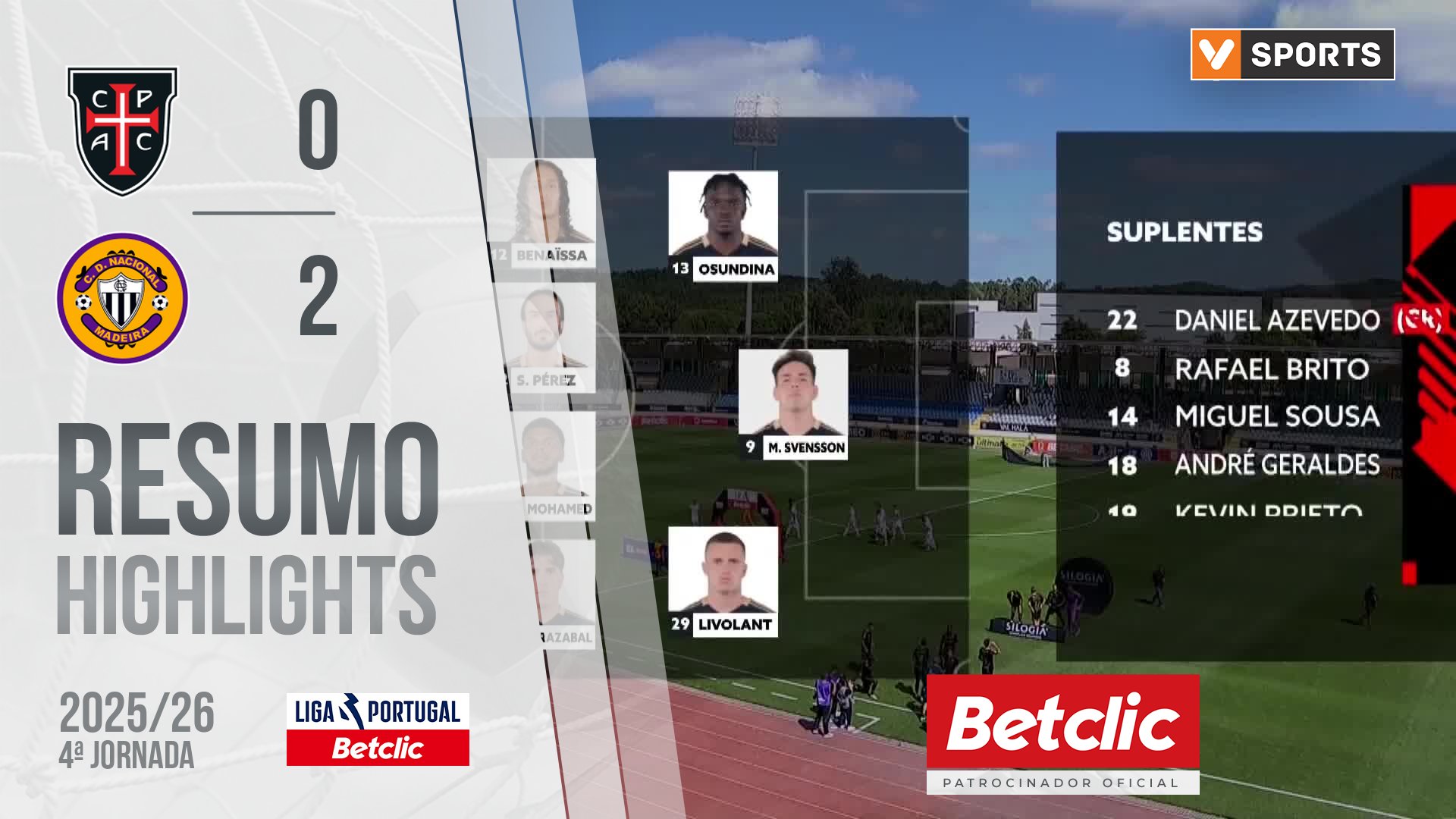 Liga Portugal Betclic (4ªJ): Resumo Casa Pia 0-2 Nacional
