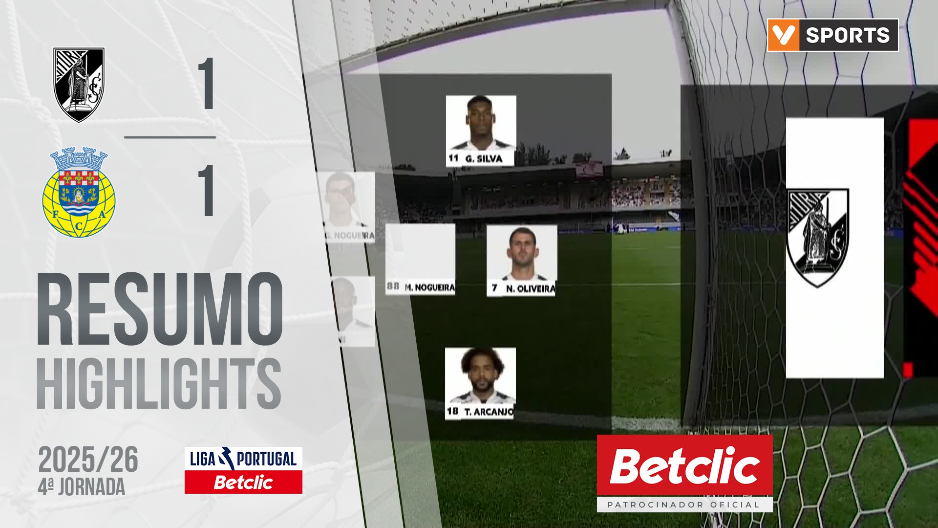 Liga Portugal Betclic (4ªJ): Resumo Vitória SC 1-1 Arouca