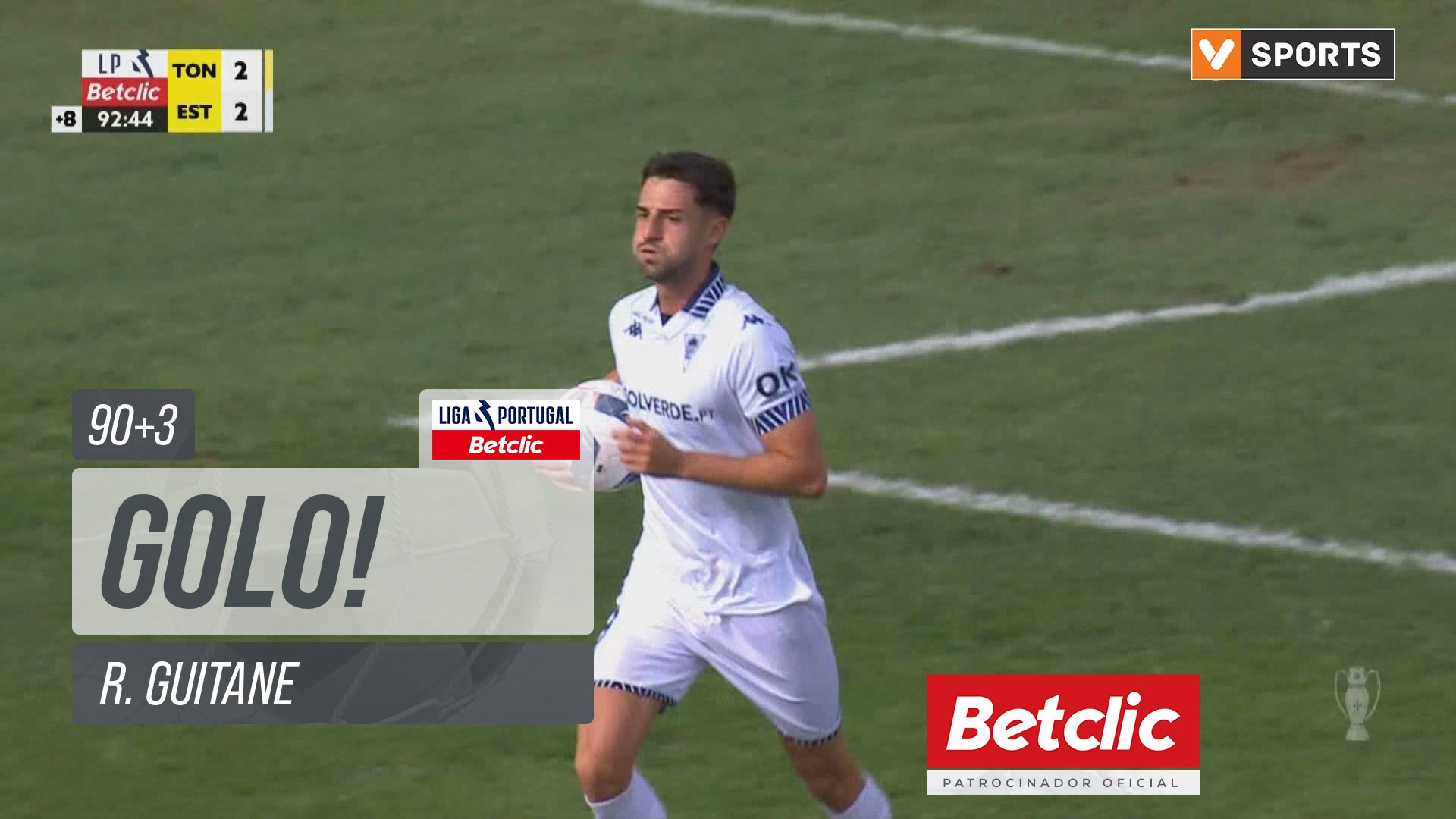 GOLO! Estoril, R. Guitane aos 90'+3', Tondela 2-2 Estoril