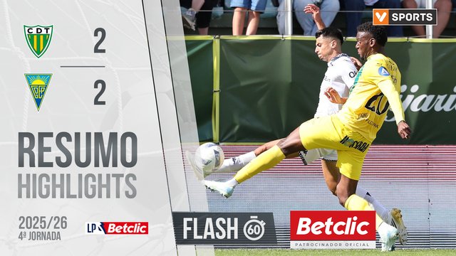 Liga Portugal Betclic (4ªJ): Resumo Flash Tondela 2-2 Estoril