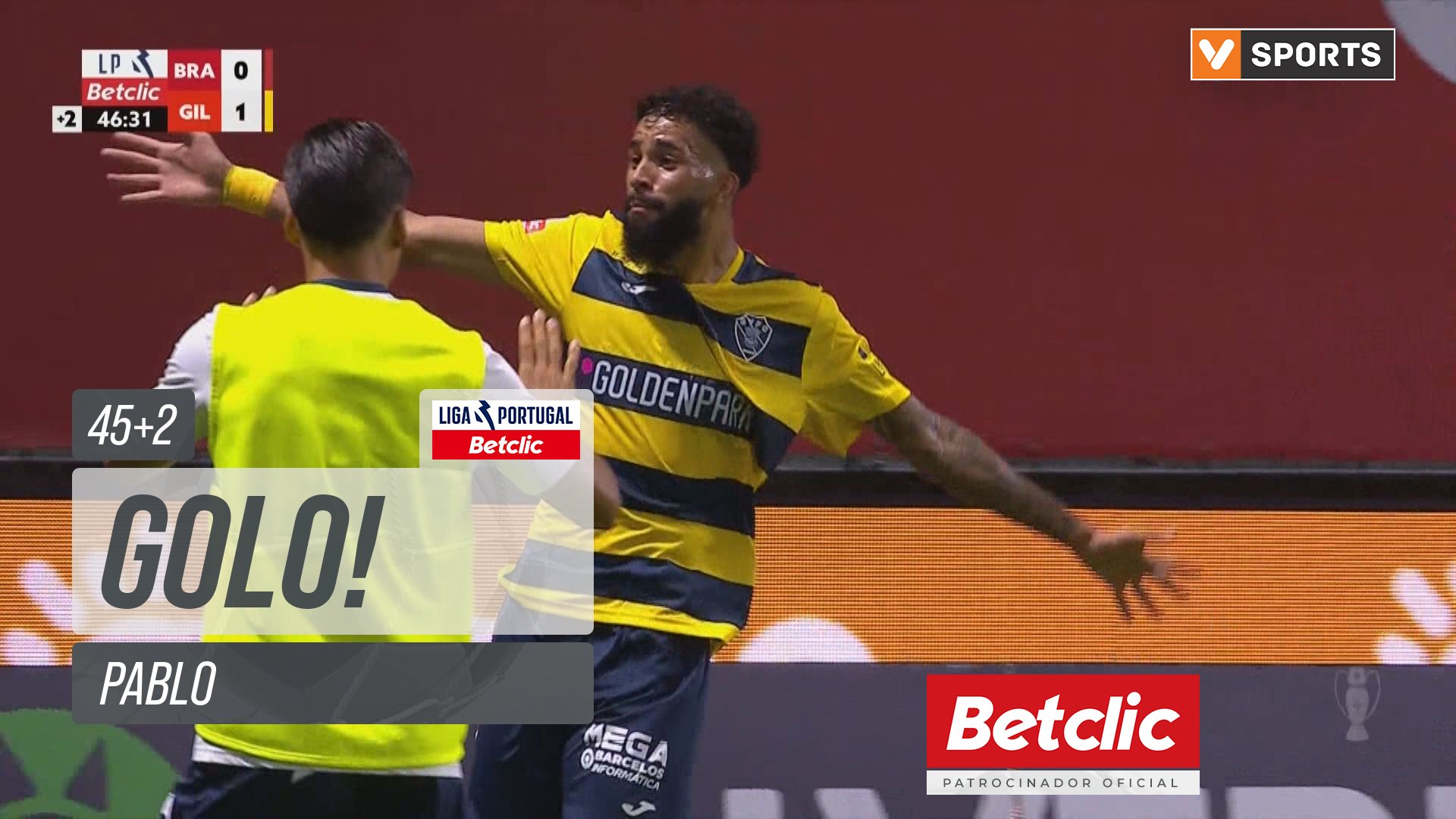 GOLO! Gil Vicente, Pablo aos 45'+2', Braga 0-1 Gil Vicente