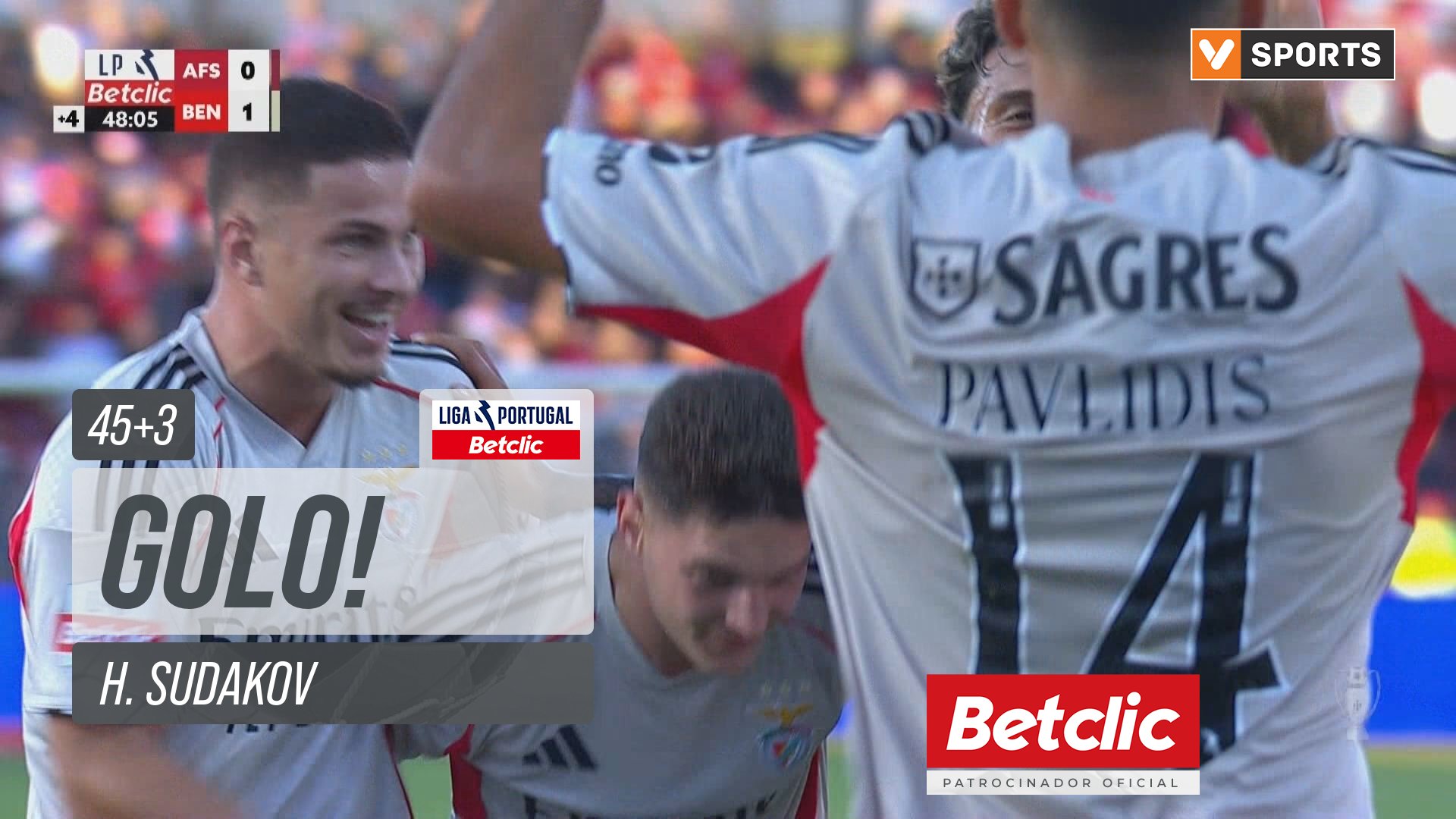 GOLO! Benfica, H. Sudakov aos 45'+3', AVS 0-1 Benfica