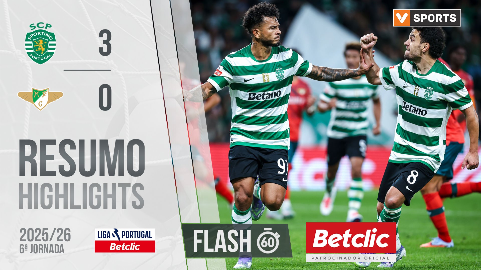Liga Portugal Betclic (6ªJ): Resumo Flash Sporting 3-0 Moreirense