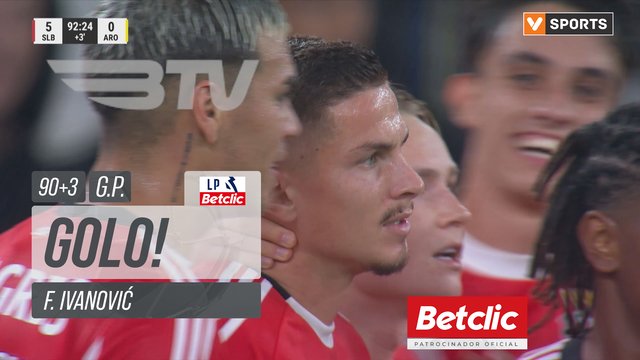 GOLO! Benfica, F. Ivanović aos 90'+3', Benfica 5-0 Arouca