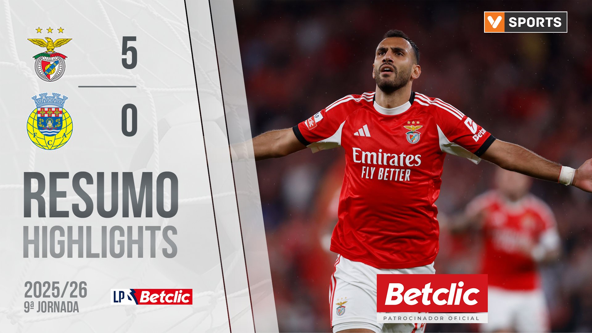 Liga Portugal Betclic (9ªJ): Resumo Benfica 5-0 Arouca