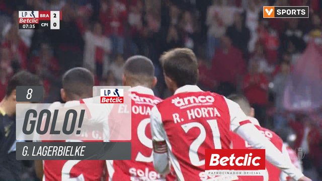 GOLO! Braga, G. Lagerbielke aos 8', Braga 2-0 Casa Pia