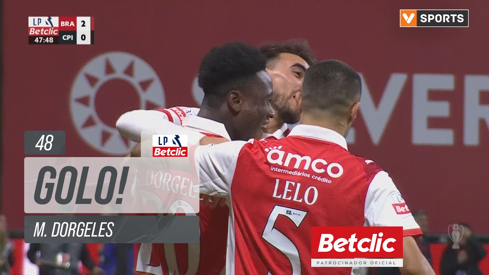 GOLO! Braga, M. Dorgeles aos 48', Braga 3-0 Casa Pia