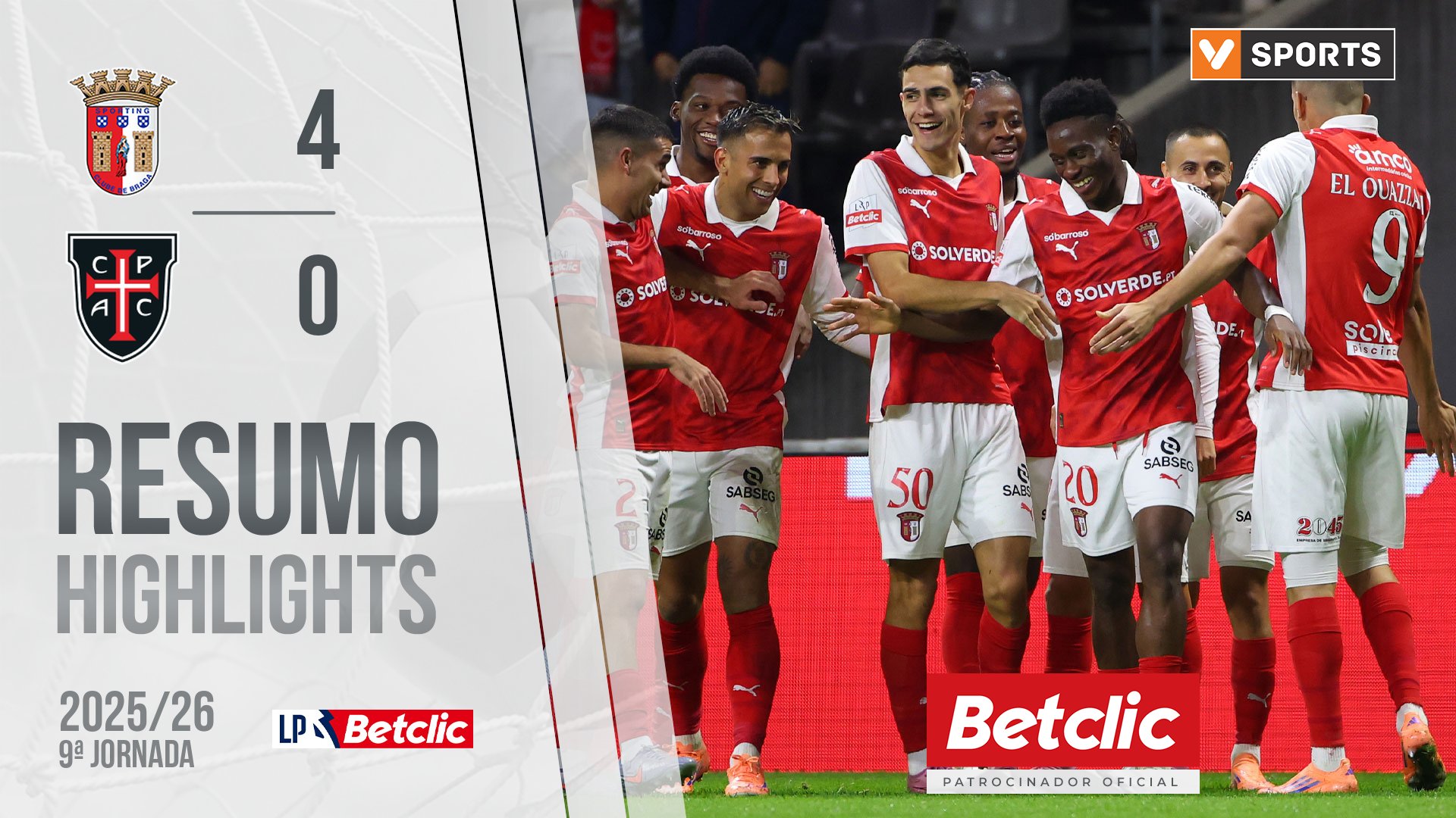 Liga Portugal Betclic (9ªJ): Resumo Braga 4-0 Casa Pia