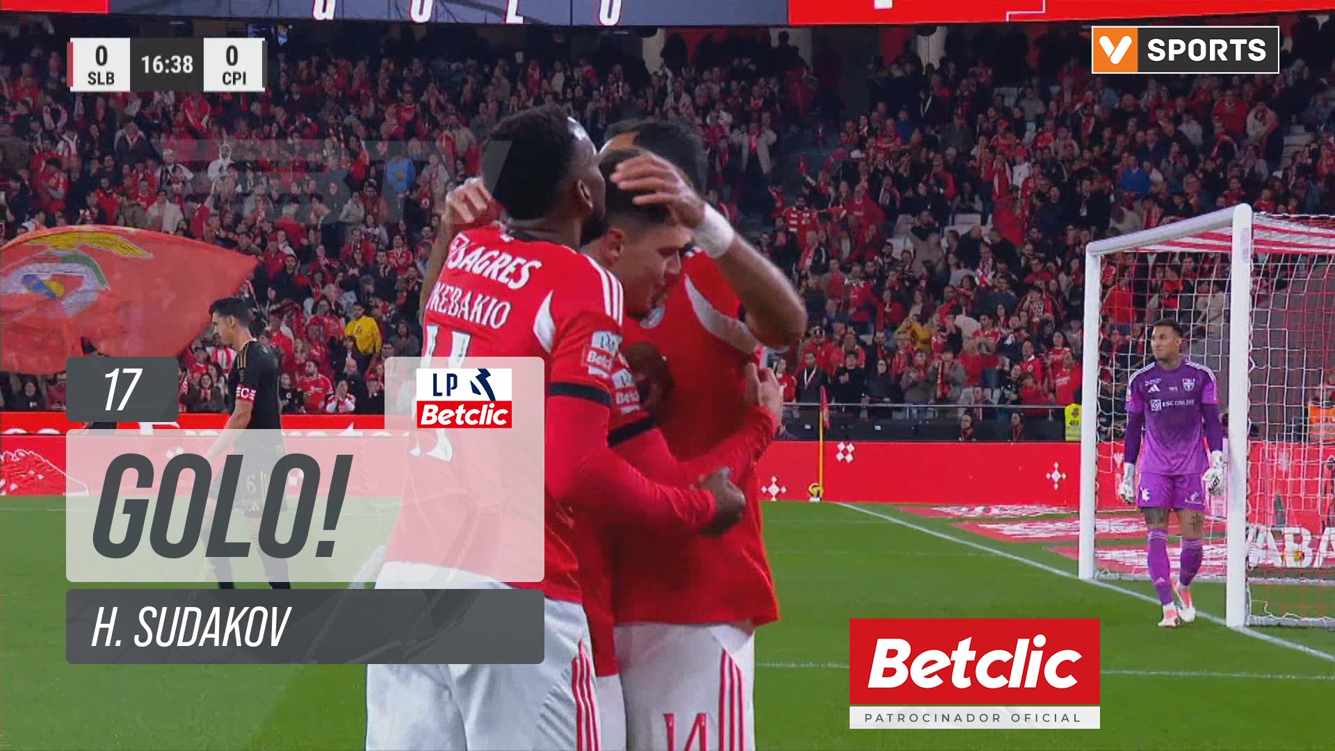 GOLO! Benfica, H. Sudakov aos 17', Benfica 1-0 Casa Pia