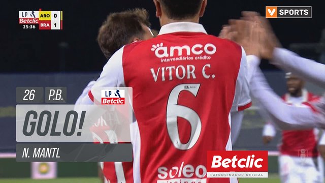 GOLO! Braga, N. Mantl (p.b.) aos 26', Arouca 0-1 Braga