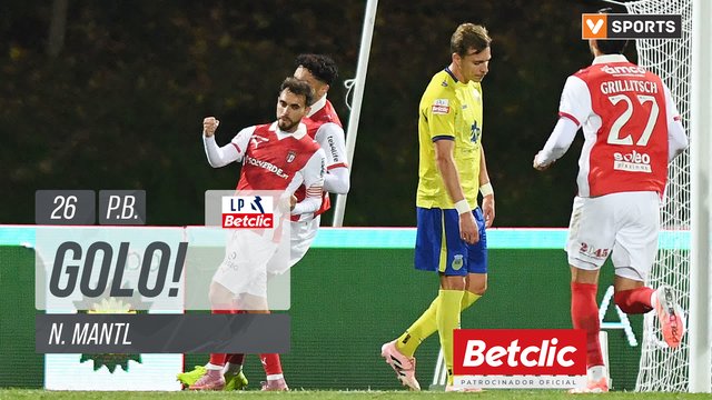 GOLO! Braga, N. Mantl (p.b.) aos 26', Arouca 0-1 Braga