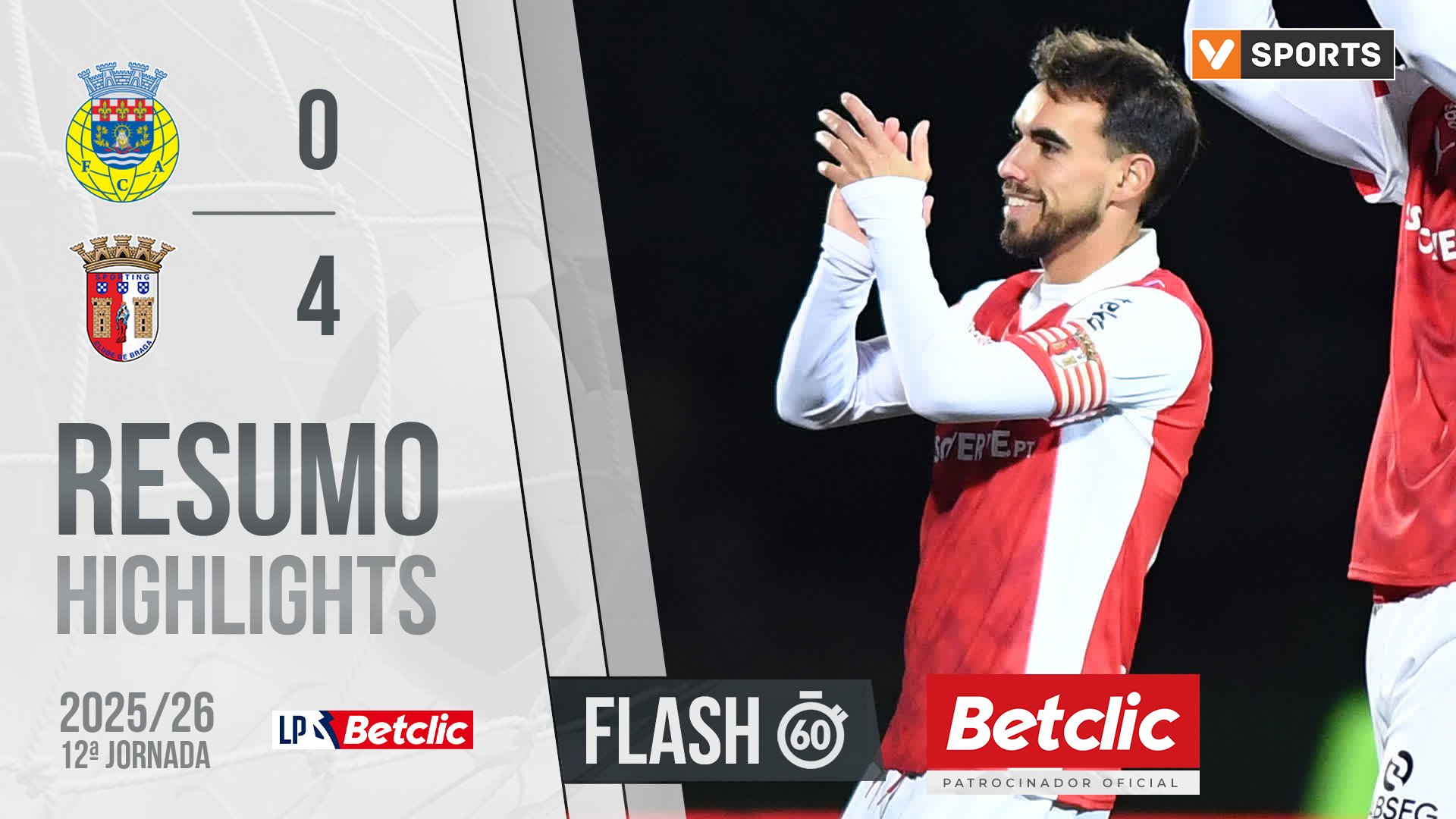 Liga Portugal Betclic (12ªJ): Resumo Flash Arouca 0-4 Braga