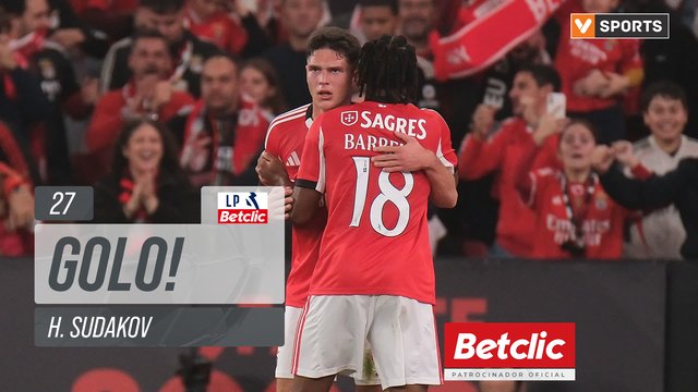 GOLO! Benfica, H. Sudakov aos 27', Benfica 1-1 Sporting
