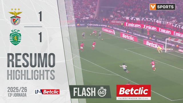 Liga Portugal Betclic (13ªJ): Resumo Flash Benfica 1-1 Sporting