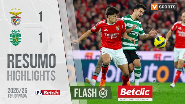 Liga Portugal Betclic (13ªJ): Resumo Flash Benfica 1-1 Sporting