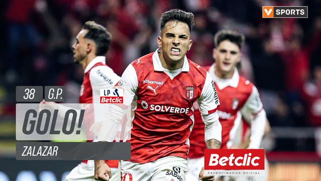 GOLO! Braga, Zalazar aos 38', Braga 1-1 Benfica