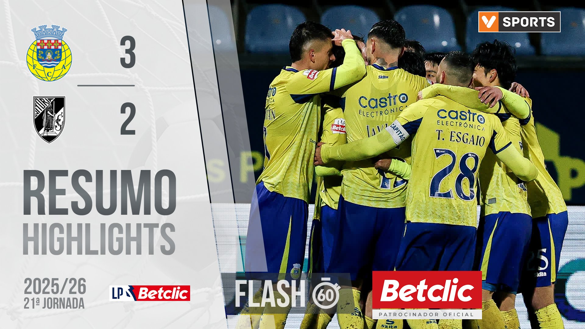 Liga Portugal Betclic (21ªJ): Resumo Flash Arouca 3-2 Vitória SC