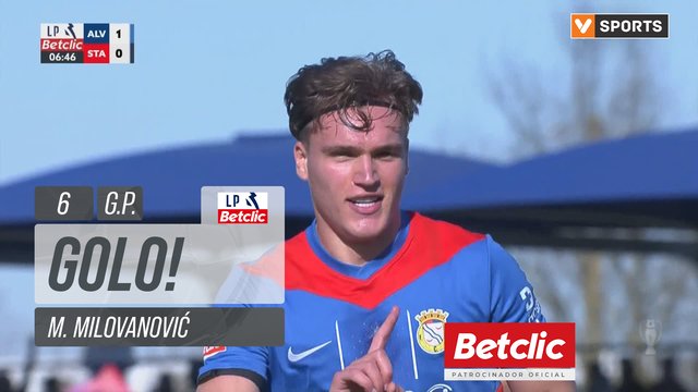 GOLO! Alverca, M. Milovanović aos 6', Alverca 1-0 Santa Clara