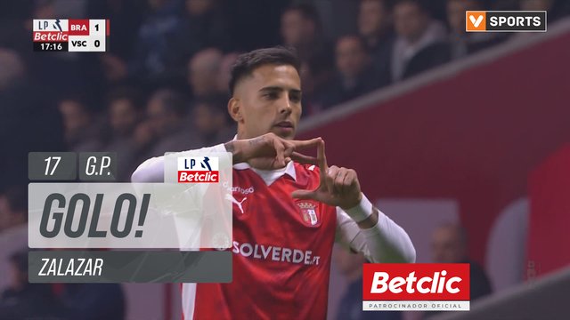 GOLO! Braga, Zalazar aos 17', Braga 1-0 Vitória SC