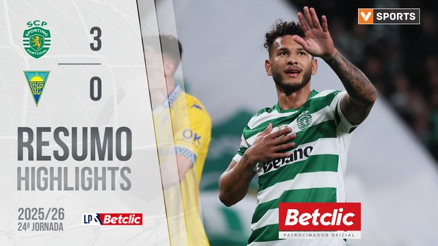 Liga Portugal Betclic (24ªJ): Resumo Sporting 3-0 Estoril