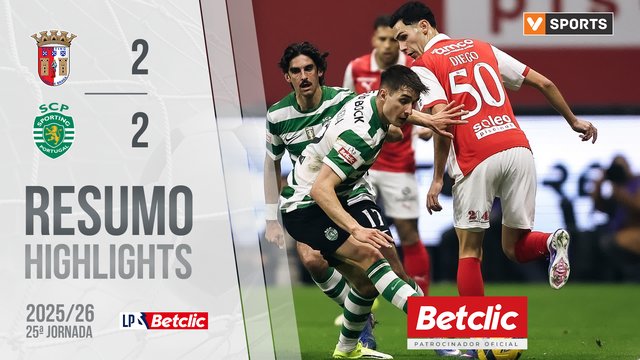 Liga Portugal Betclic (25ªJ): Resumo Braga 2-2 Sporting