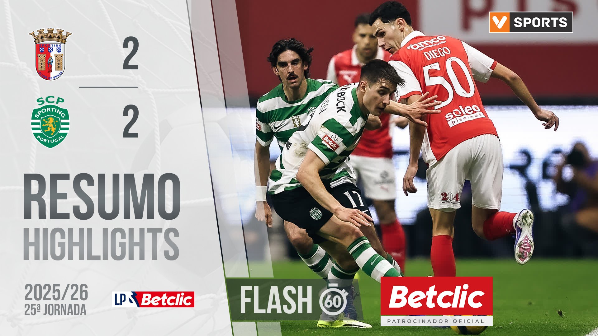 Liga Portugal Betclic (25ªJ): Resumo Flash Braga 2-2 Sporting