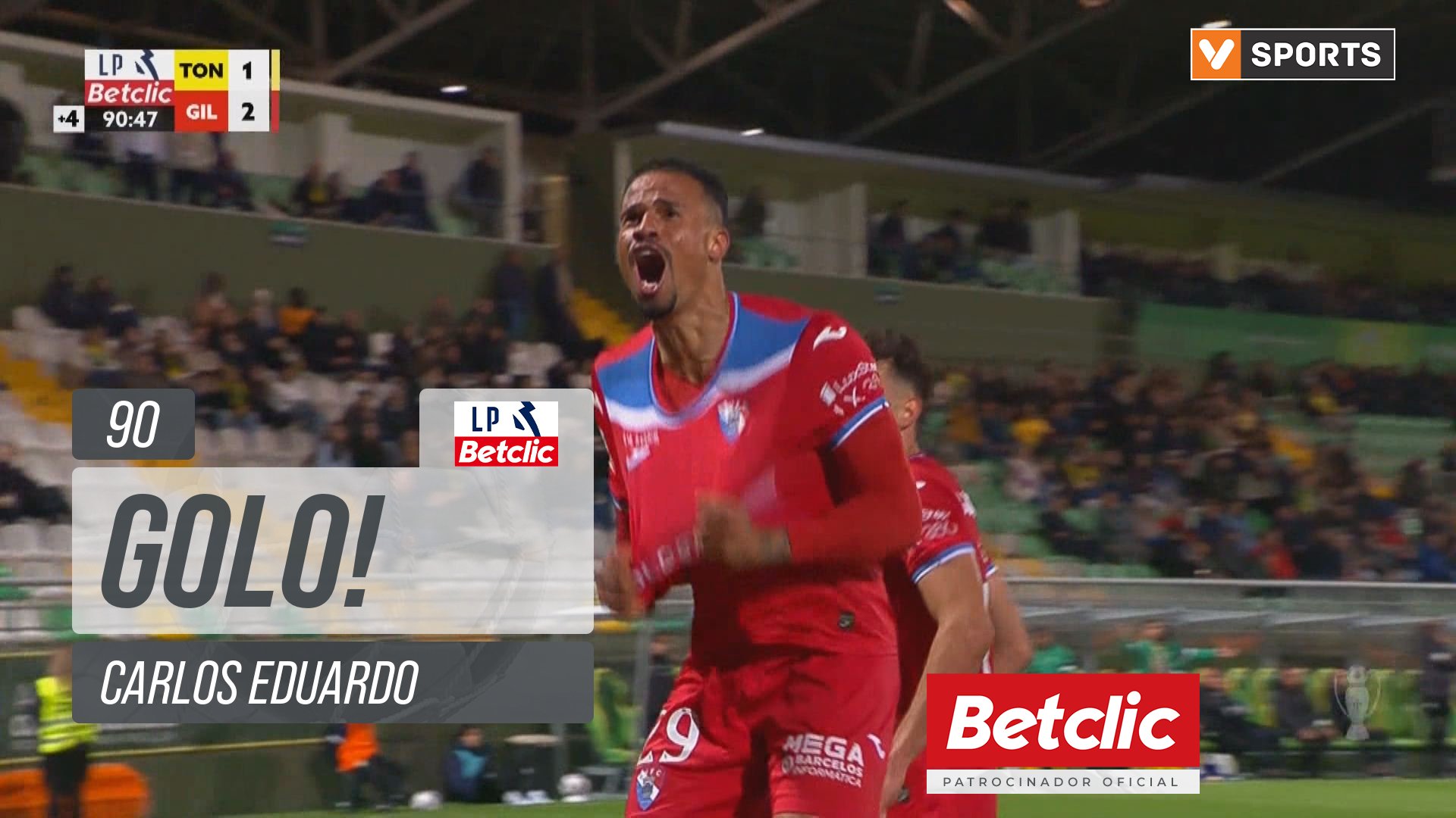 GOLO! Gil Vicente, Carlos Eduardo aos 90', Tondela 1-2 Gil Vicente