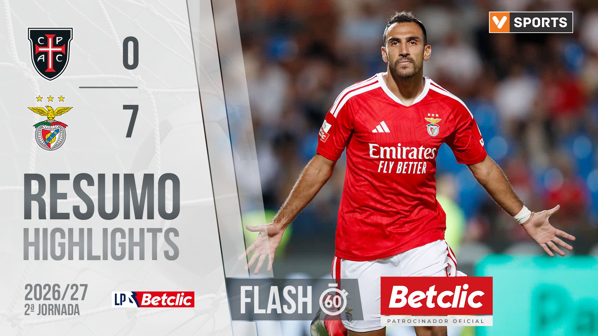 Liga Portugal Betclic (2ªJ): Resumo Flash Casa Pia 0-7 Benfica