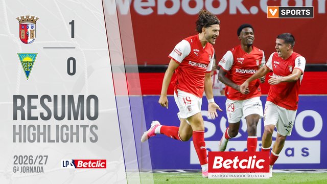 Liga Portugal Betclic (6ªJ): Resumo Braga 1-0 Estoril