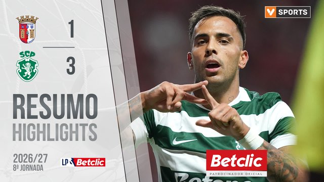 Liga Portugal Betclic (8ªJ): Resumo Braga 1-3 Sporting
