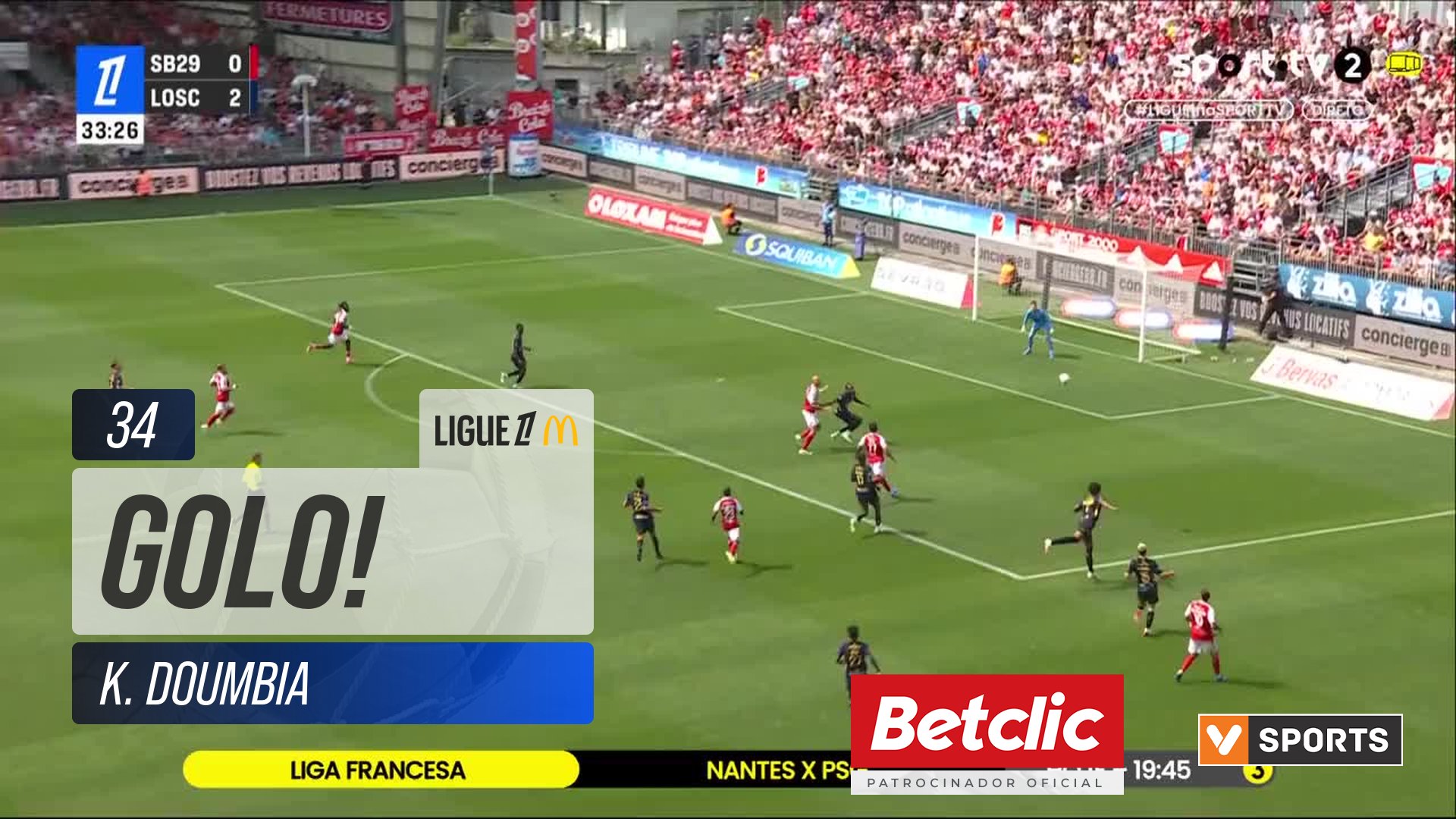GOLO! Brest, K. Doumbia aos 34', Brest 1-2 Lille