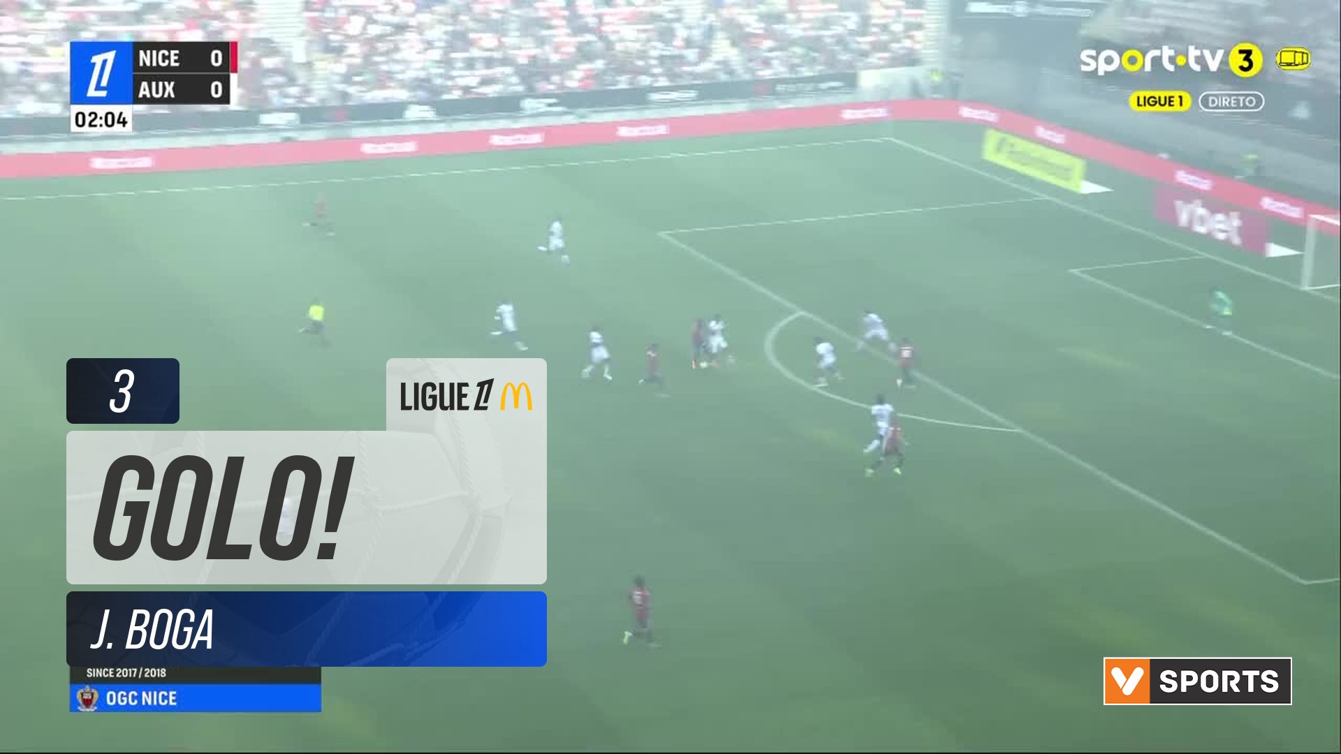 GOLO! Nice, J. Boga aos 3', Nice 1-0 Auxerre