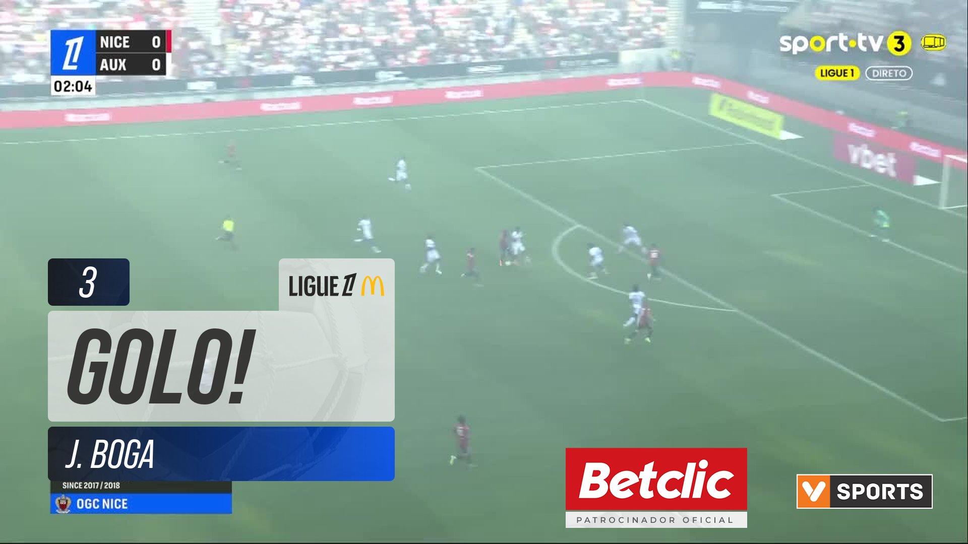 GOLO! Nice, J. Boga aos 3', Nice 1-0 Auxerre