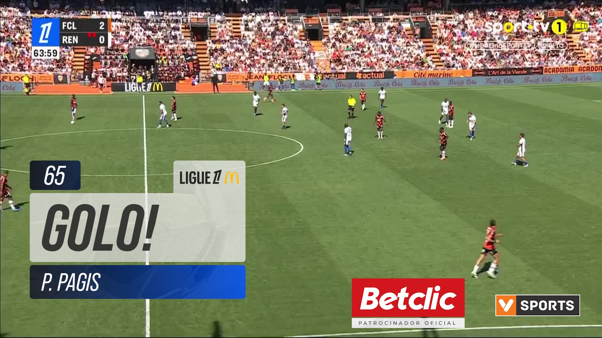 GOLO! Lorient, P. Pagis aos 65', Lorient 3-0 Rennes