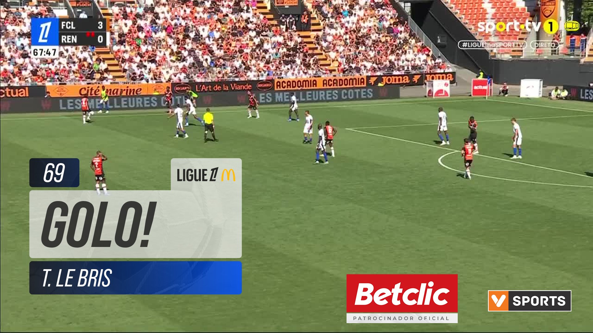 GOLO! Lorient, T. Le Bris aos 69', Lorient 4-0 Rennes